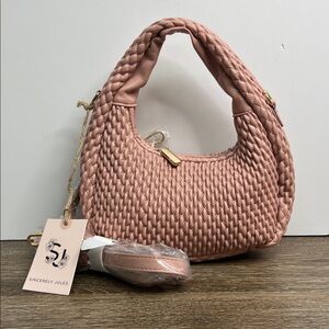 Sincerely Jules Woven Blush Pink Shoulder Bag w/ Crossbody Strap NWT